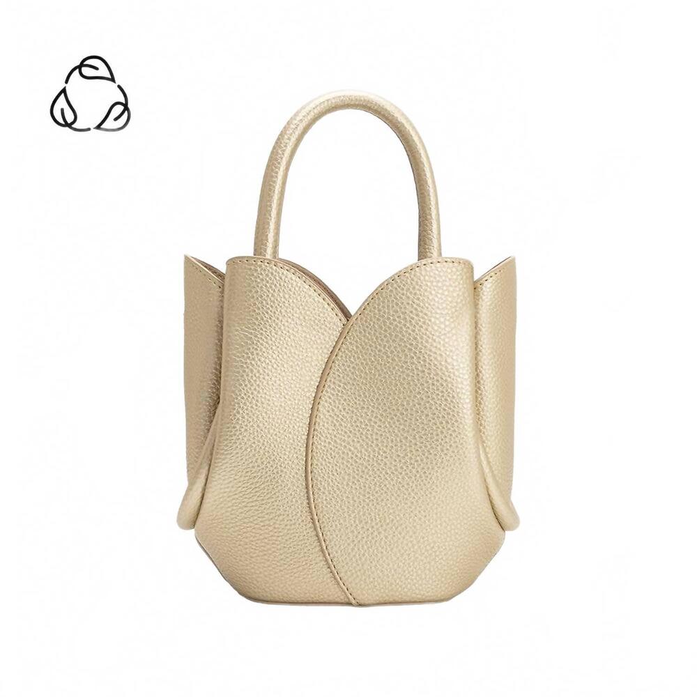 NEW MELIE BIANCO women's tulip mini recycled vegan leather handbag in metallic g